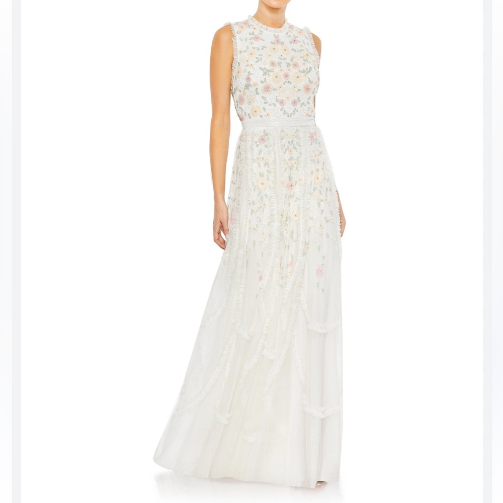 NWT Mac Duggal Sz 16 White Floral Gown 9137